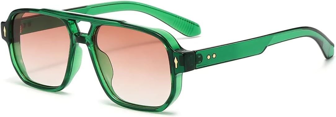 

Классические солнцезащитные очки с двойной перемычкой для женщин и мужчин, модные очки с прозрачными линзами Ocean, трендовые солнцезащитные очки с заклепками для женщин, защита от УФ-излучения UV400 SZVVBKK, Green