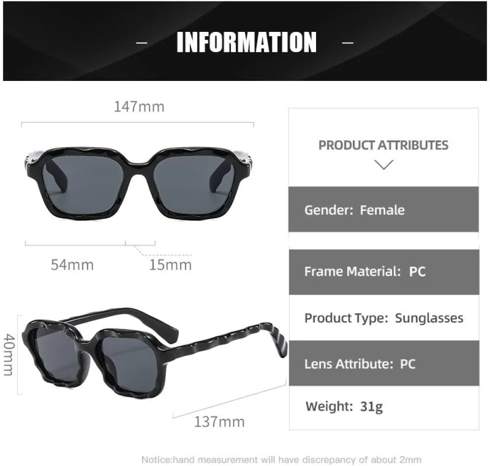 

Солнцезащитные очки MUTYNE квадратной формы для женщин, волнообразная оправа, винтажный стиль, роскошные солнцезащитные очки с защитой от УФ-излучения UV400, Black