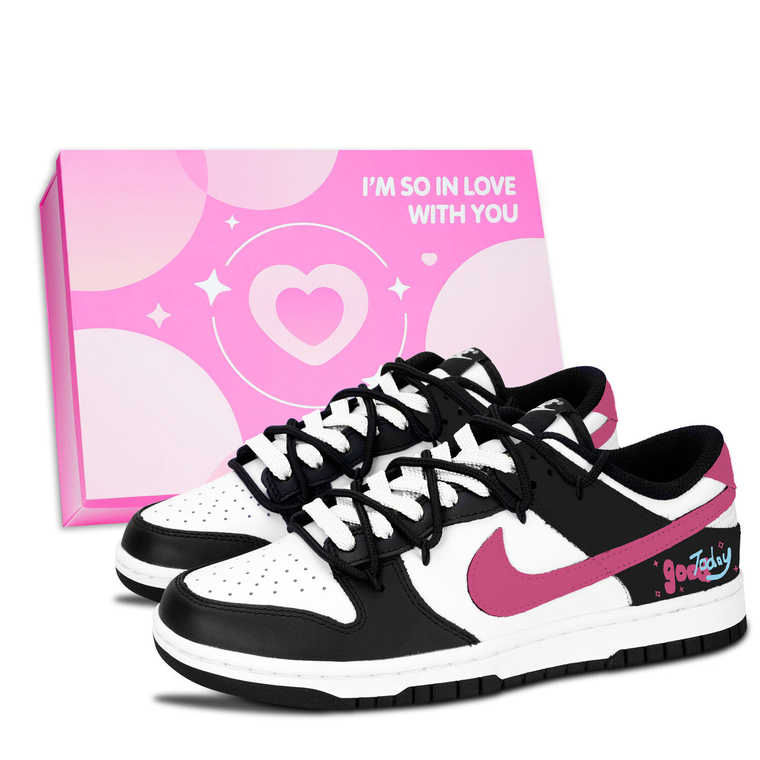 

Nike Dunk Black Leather Slip Resistant Abrasion Resistant Low top детские скейтбординг кроссовки Pink Unisex