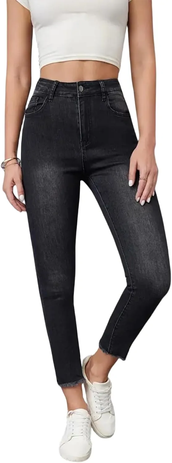 

Женские черные джинсы Stretch с завышенной талией и узкими штанинами TimeGofate