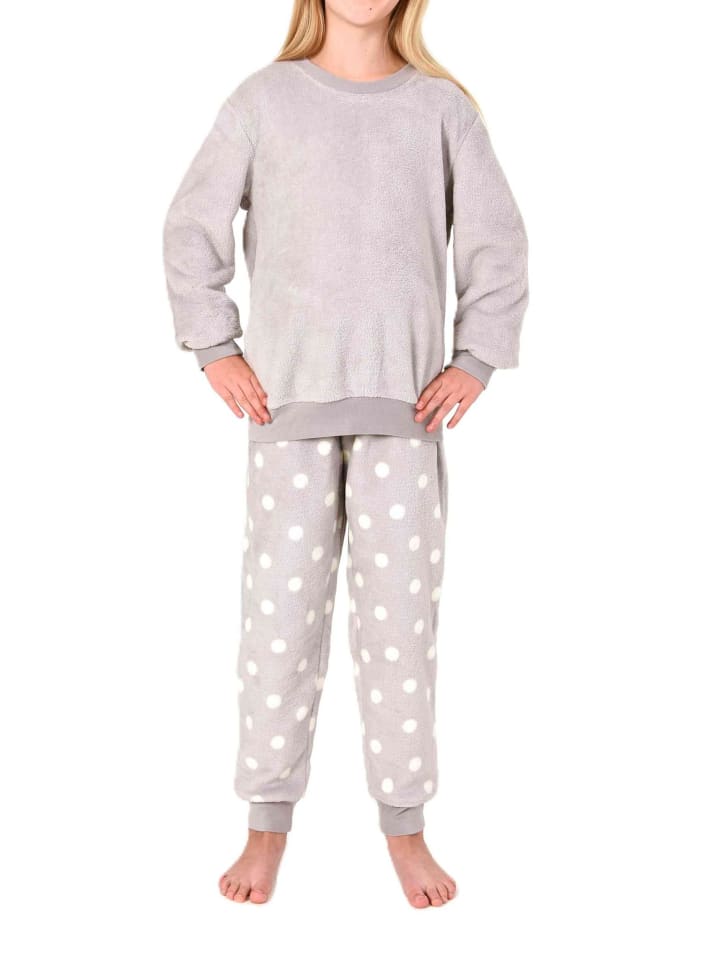

NORMANN Детская пижама из кораллового флиса в горошек серого цвета