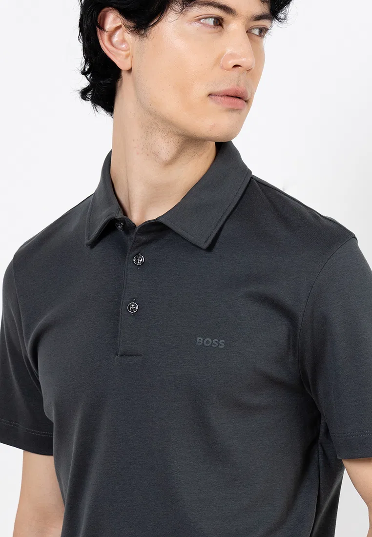 Поло, slim fit, Interlock, BOSS Mainline, зеленый — фото 3