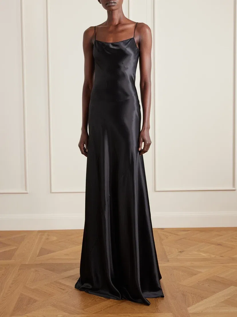Драпированное платье из шелкового атласа Alaïa, черный — фото 2