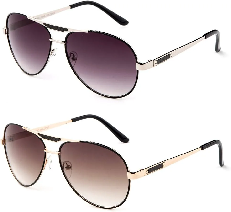 

Солнцезащитные очки "Quattro" в тонком авиаторском стиле с металлической оправой и плоскими линзами Newbee Fashion Sunglasses, 2 Pack Light Brown & Silver