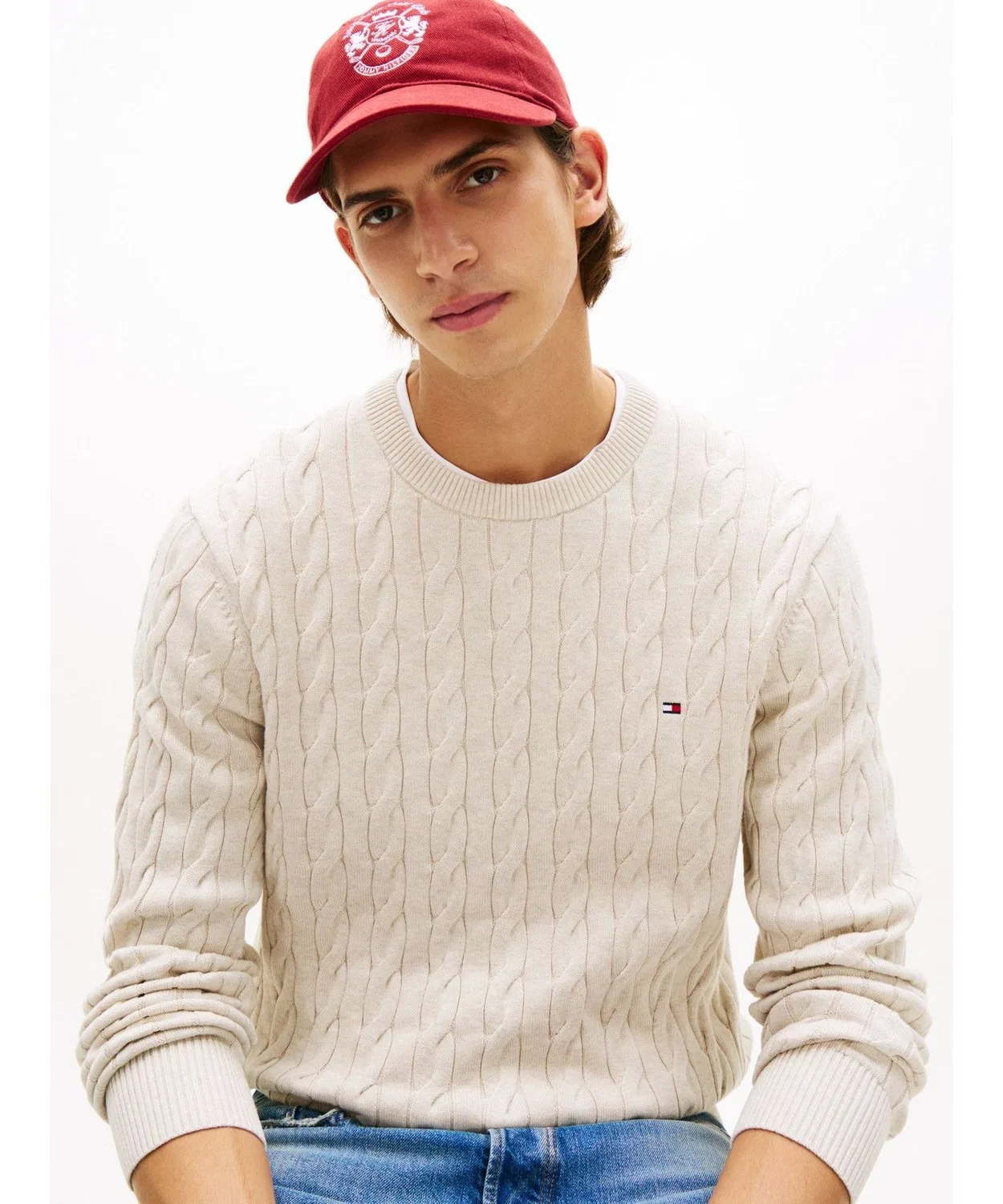 Свитер с косами Tommy Hilfiger хлопковый бежевый