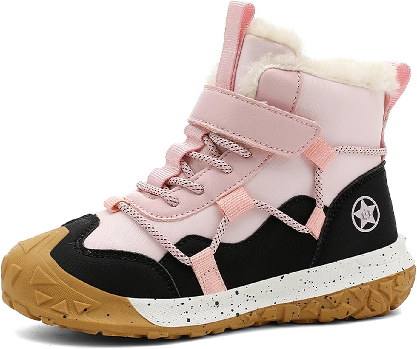 

Детские зимние короткие ботинки FLIOZY, водонепроницаемые зимние ботинки до щиколотки для малышей, уличная обувь с нескользящей подошвой для походов для мальчиков и девочек, размеры 6.5-13, Black Pink