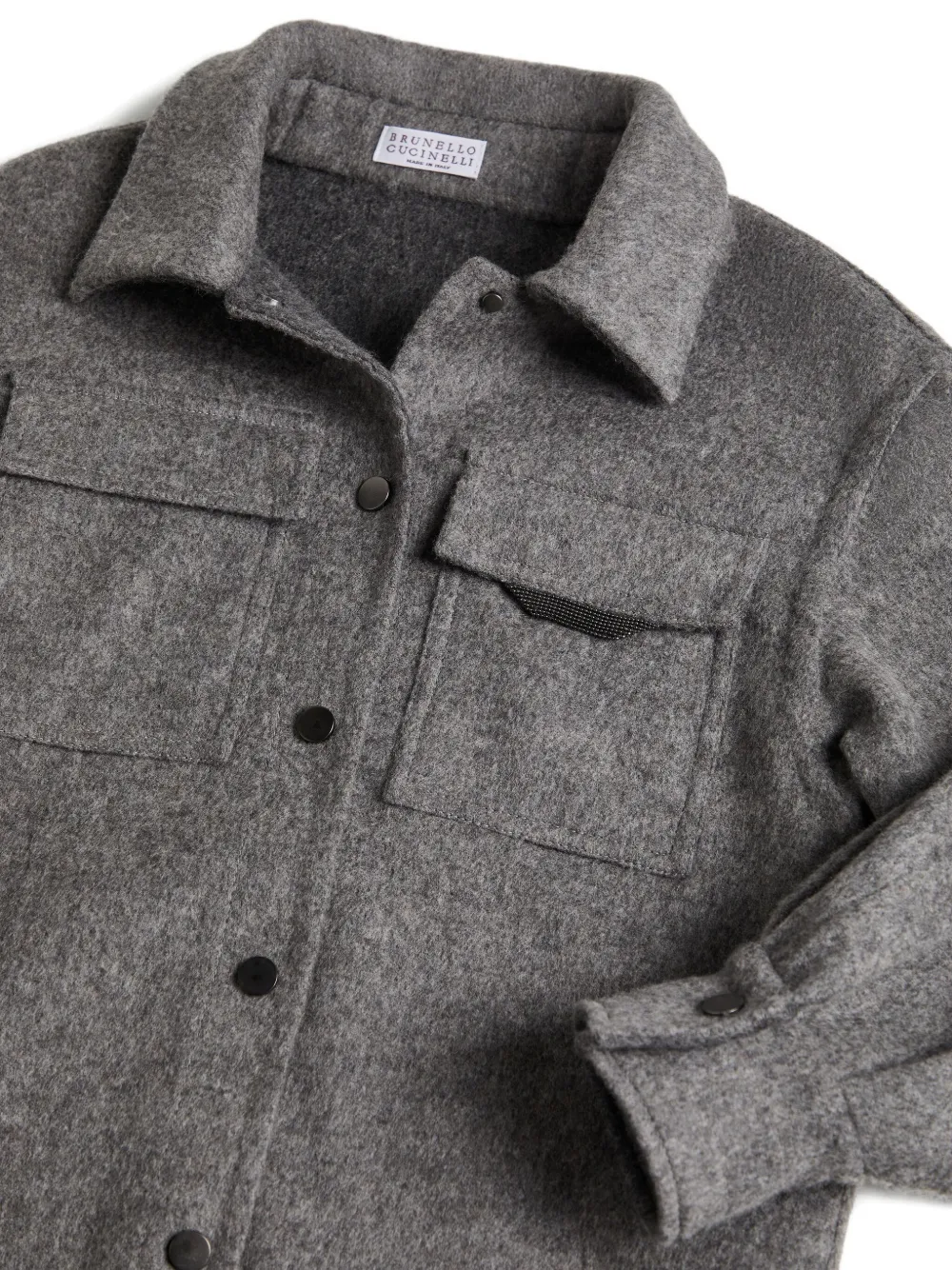 Шерстяная рубашка с карманом Brunello Cucinelli Kids, серый — фото 3