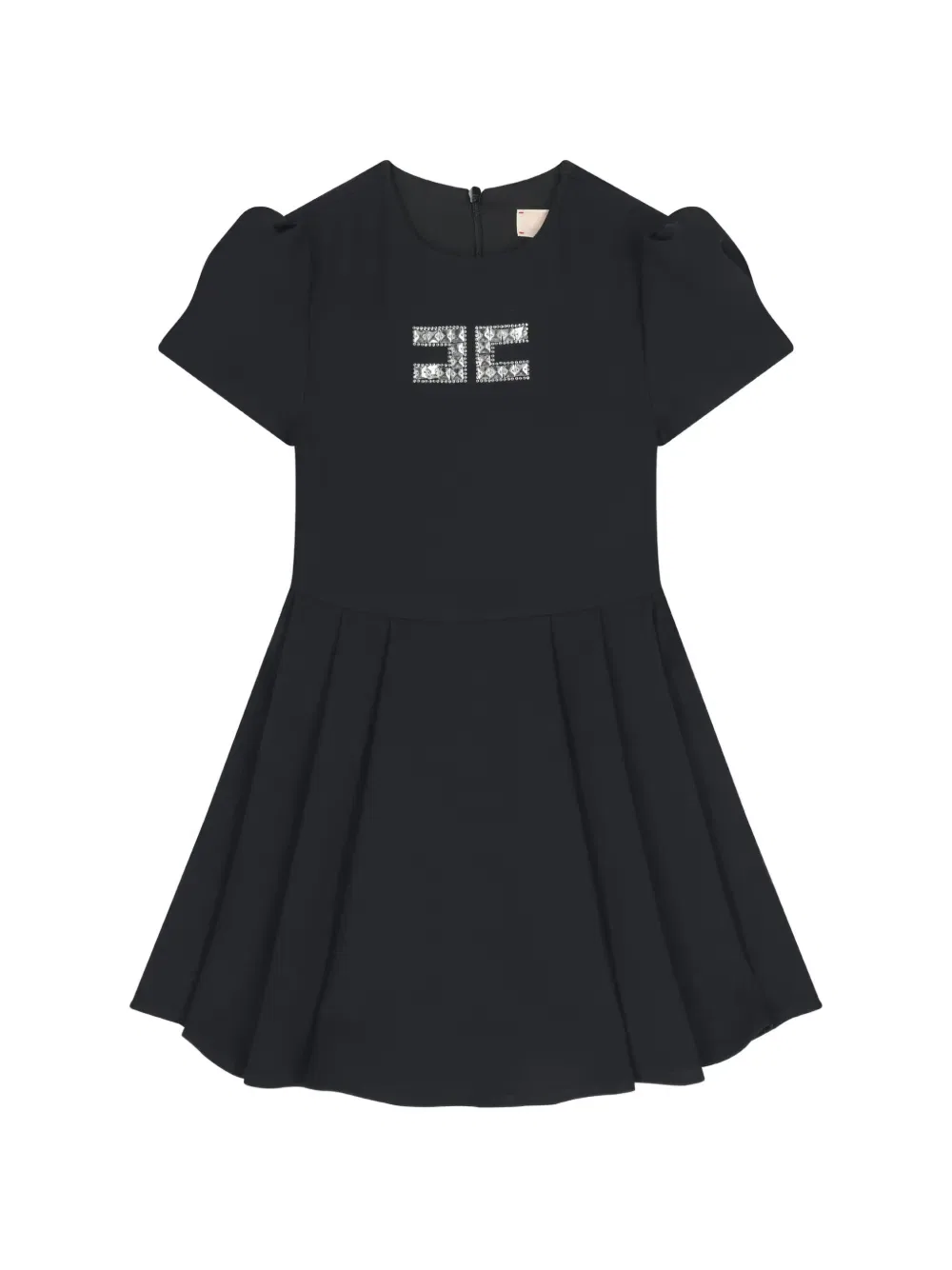 Платье с пышными рукавами, украшенное вышивкой Elisabetta Franchi Kids, черный