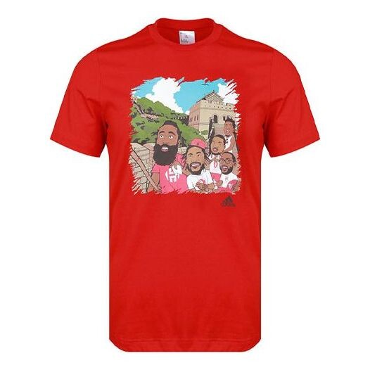 

Футболка Men's adidas Basketball Sports Printing Round Neck Short Sleeve Red T-Shirt, мультиколор