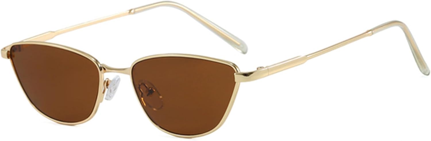 

bullabulling Модные овальные солнцезащитные очки «кошачий глаз» для женщин в стиле ретро 90-х, маленькие стильные солнцезащитные очки «кошачий глаз» в золотой оправе, Gold Tea