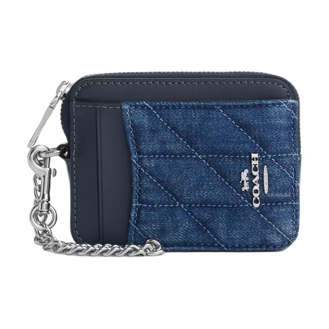

COACH Джинсовый мини-кошелек для карт с гладкой кожей Women's Denim Blue