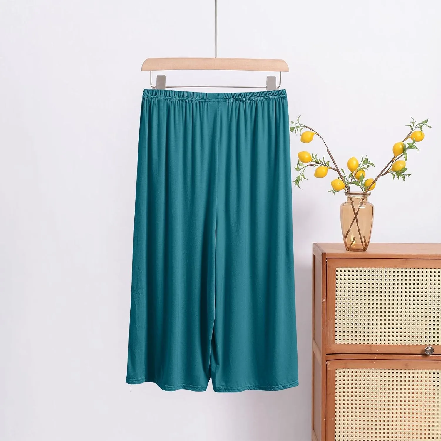 Plus Size капри для женщин, широкие пижамные брюки на кулиске, повседневная домашняя одежда для отдыха и сна, эластичный пояс, укороченные брюки Generic, зеленый — фото 2