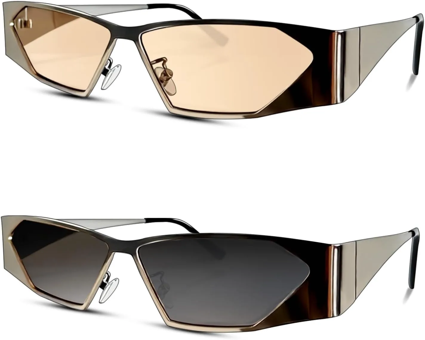 

Солнцезащитные очки Y2k для женщин и мужчин, ретро-очки в форме узких «кошачьих глаз» Auralice, C2 | Yellow Lens/Silver Frame and Black Lens/Silver Frame