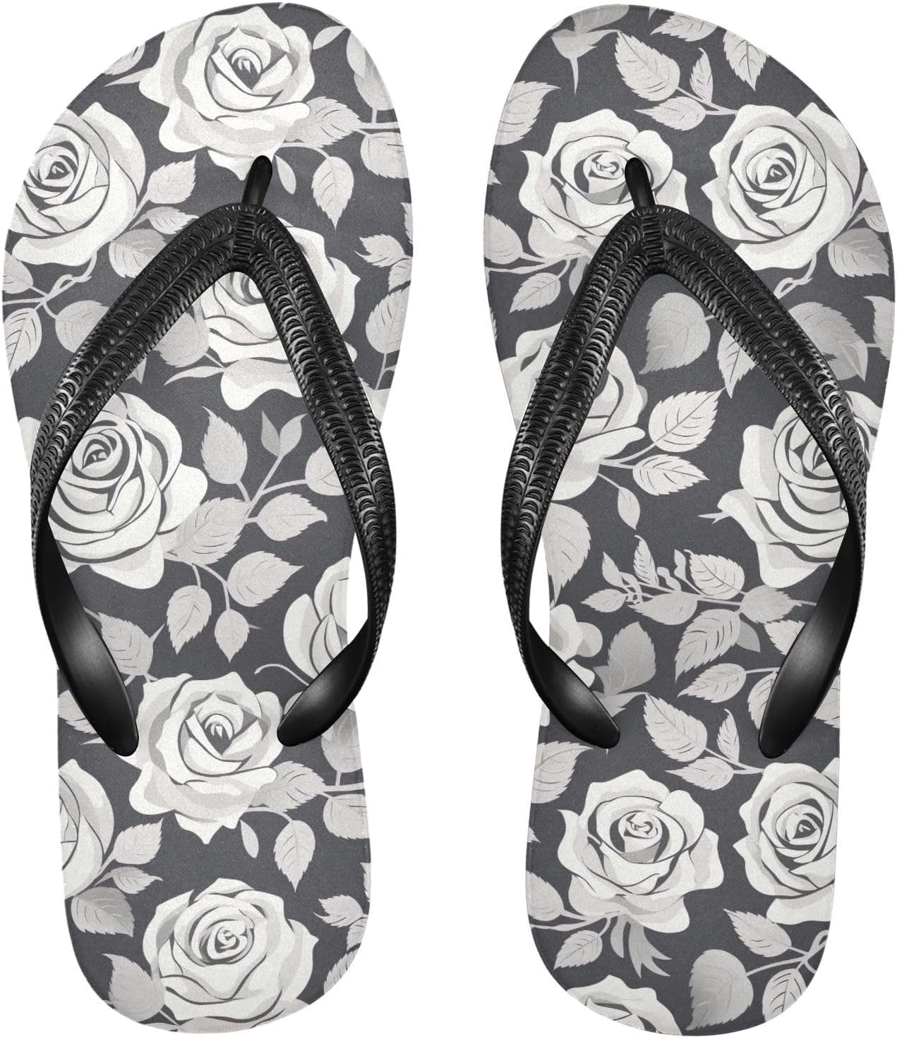 

Женские и мужские шлепанцы SPRIPORT White Rose Black Slim с тонкой подошвой, удобные повседневные сандалии-сланцы с амортизирующей подошвой и нескользящей резиновой подошвой для прогулок на улице, пляжа и лета, Multicoloured