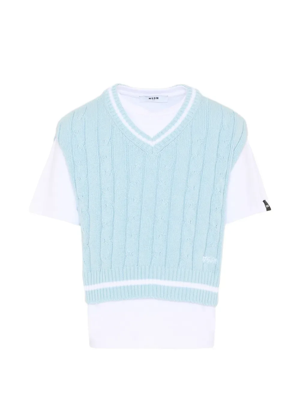 Футболка с круглым вырезом и ажурной вязкой MSGM Kids, синий