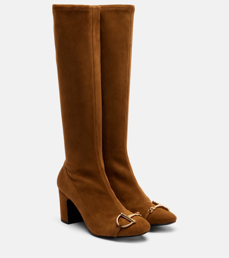 Ботинки Alfa Horsebit 75 до колена из замши Gucci, Pepper Br/Pep.Br/P.B