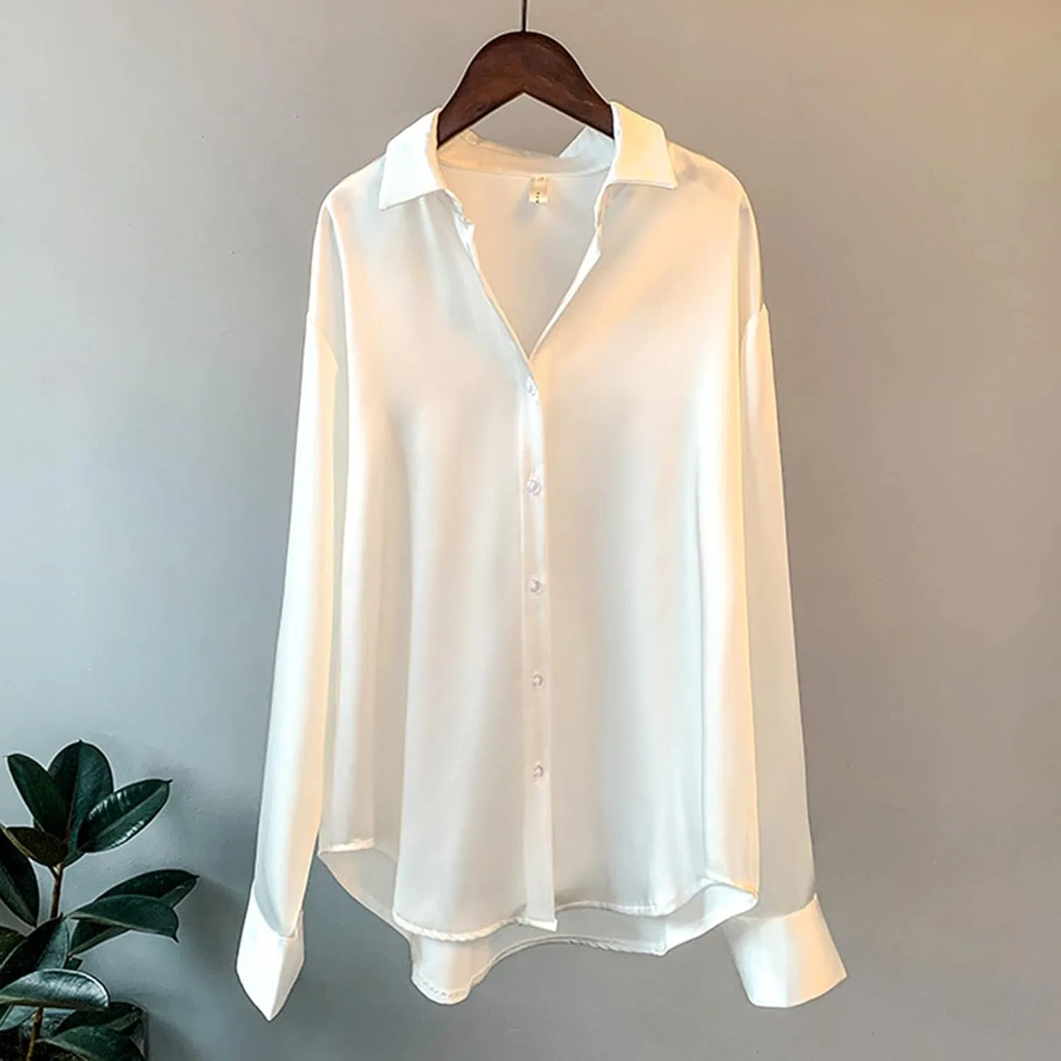 Блуза женская свободного кроя, Button-Down Shirt, белый — фото 2