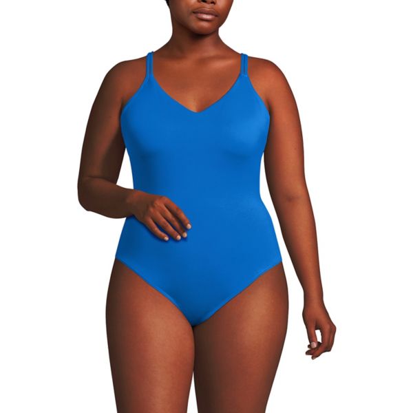 

Купальник Plus size без затяжек с быстрой сушкой, V-образным вырезом и высокой боковой линией Lands' End, цвет bright cobalt blue