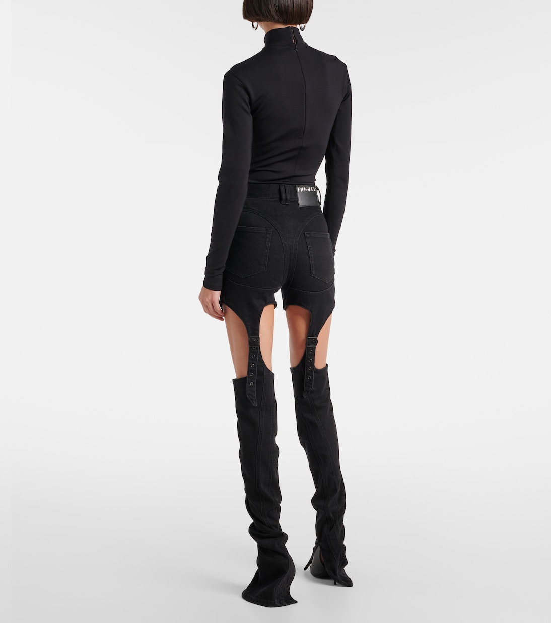 Узкие джинсы с высокой талией и вырезом Mugler, черный — фото 3
