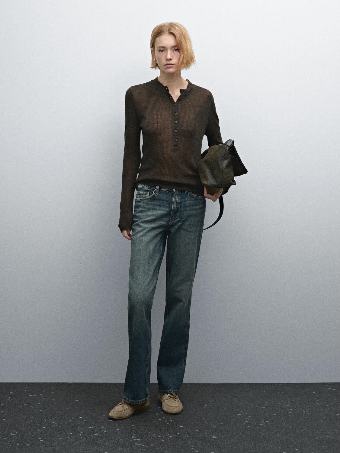 

Джинсы с высокой талией, расклешенные, из хлопковой смеси Massimo Dutti, синий