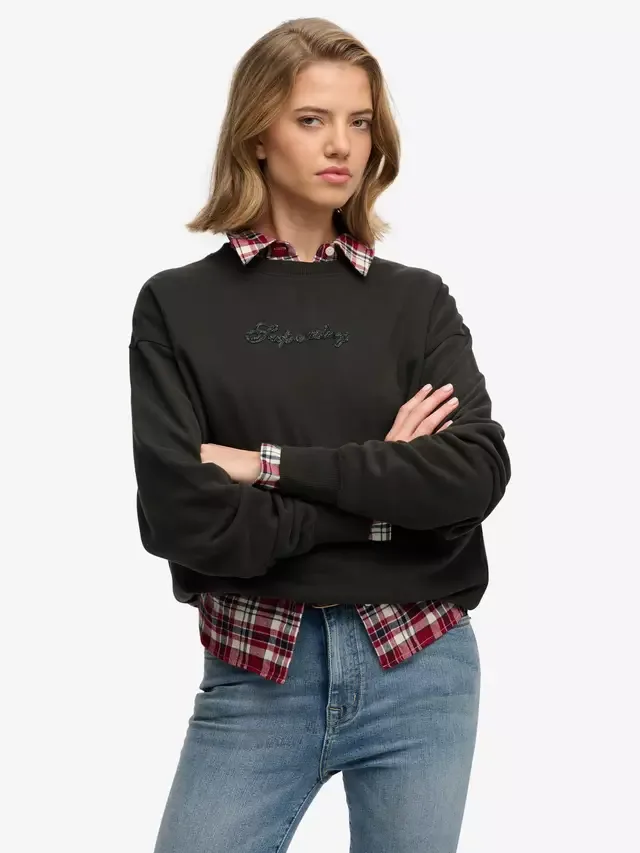 Свободная толстовка с круглым вырезом и надписью, цвет Фантом Superdry