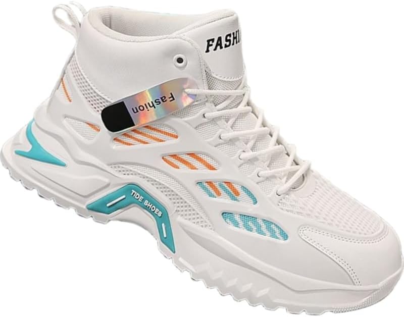 

Мужские модные высокие спортивные кроссовки из сетки с хорошей вентиляцией - удобные для повседневной носки, противоскользящие и долговечные Clolinde, белый