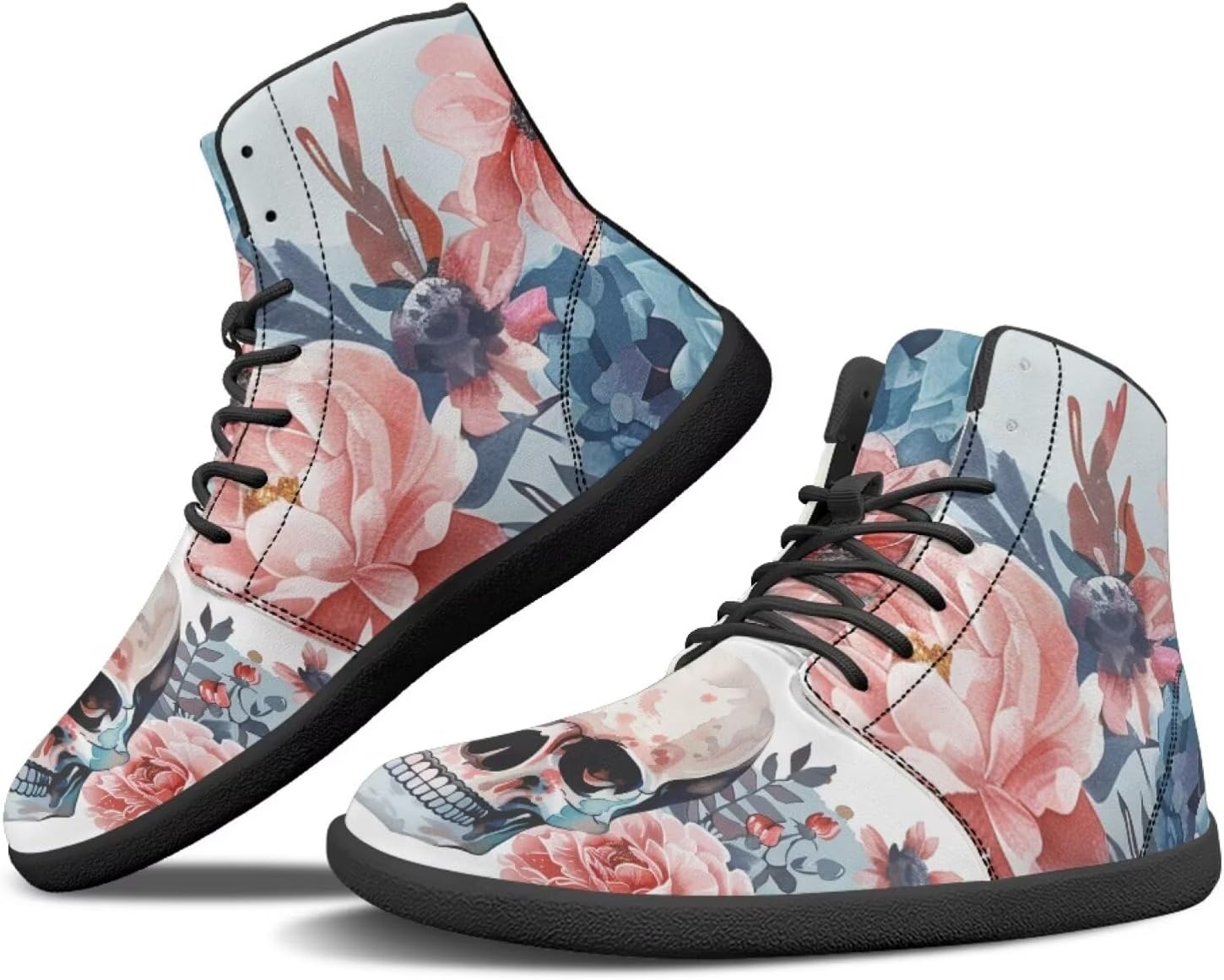 

Женские высокие кеды JoyLamoria с мраморным рисунком, спортивные туфли для ходьбы и тенниса, кожаные минималистичные обувь на шнуровке для улицы, Skull Peony