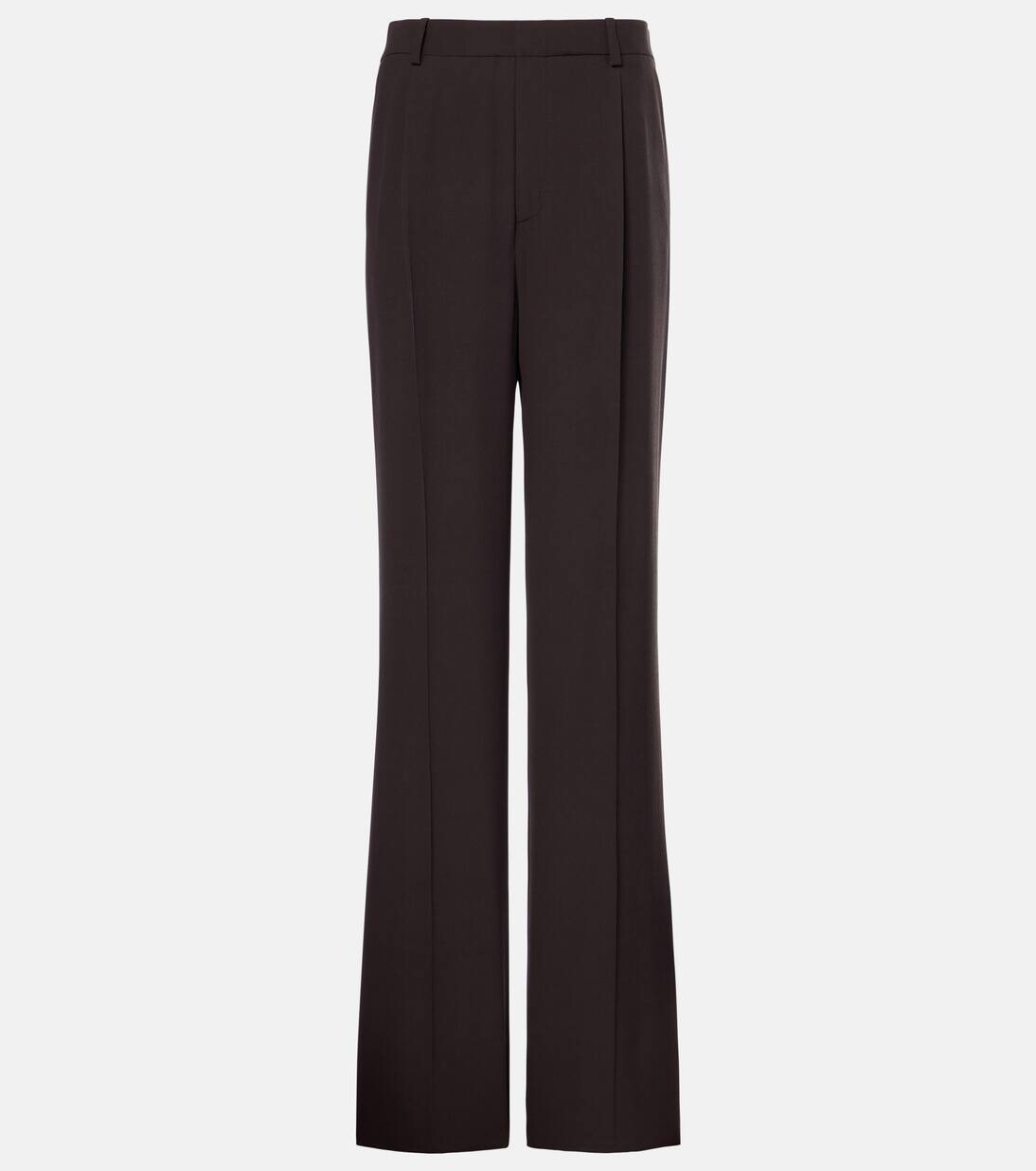 

Широкие брюки из плиссированного шелкового крепа Saint Laurent, цвет chocolat