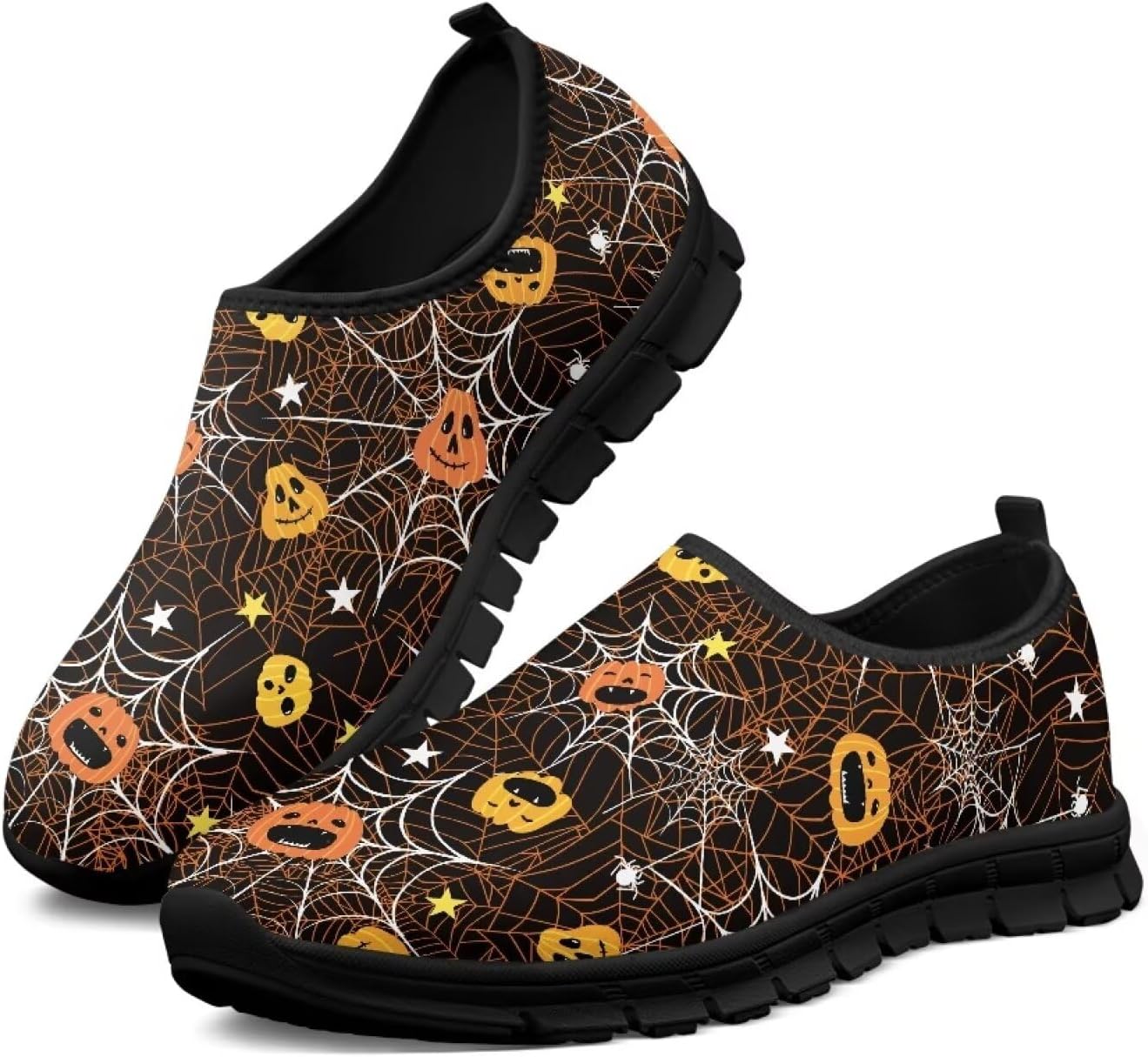 

Мужские повседневные кроссовки без шнурков, низкие спортивные кеды, нескользящие, легкие и комфортные для бега на улице Qoiuvncy, Pumpkin Spider Web