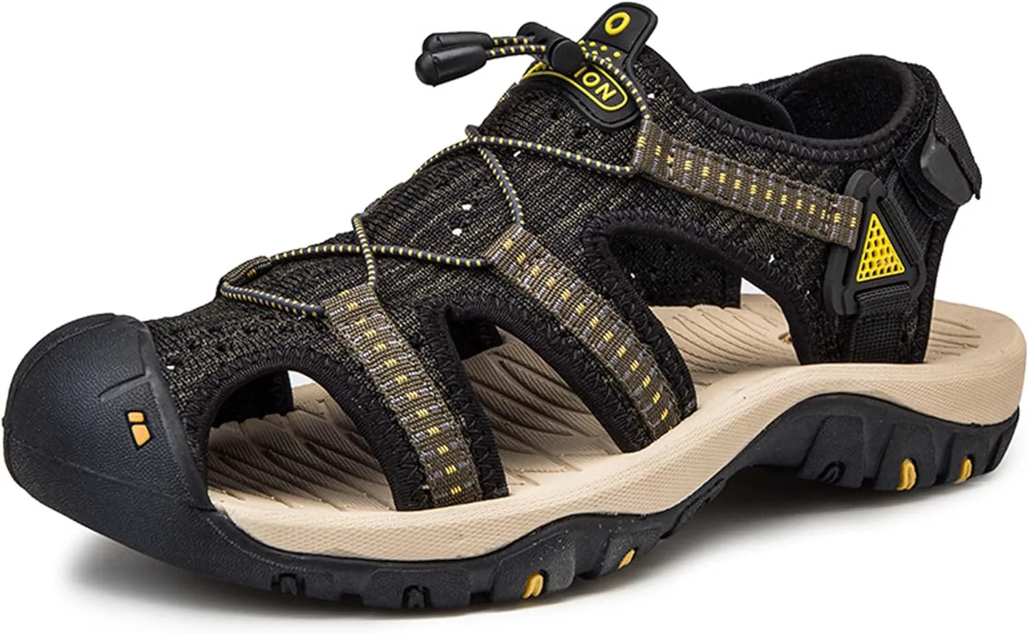 

Мужские сандалии для походов из сетки, пляжные сандалии, с поддержкой свода стопы, мужские прогулочные сандалии, быстро сохнущие дышащие легкие спортивные водные сандалии, вязаные спортивные сандалии Vtiao, черный/желтый