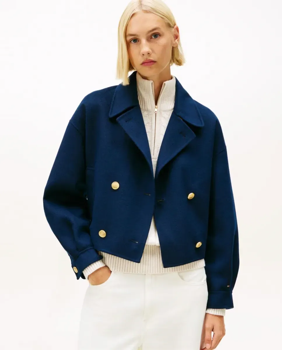 Женское короткое пальто на запах Tommy Hilfiger, темно-синий