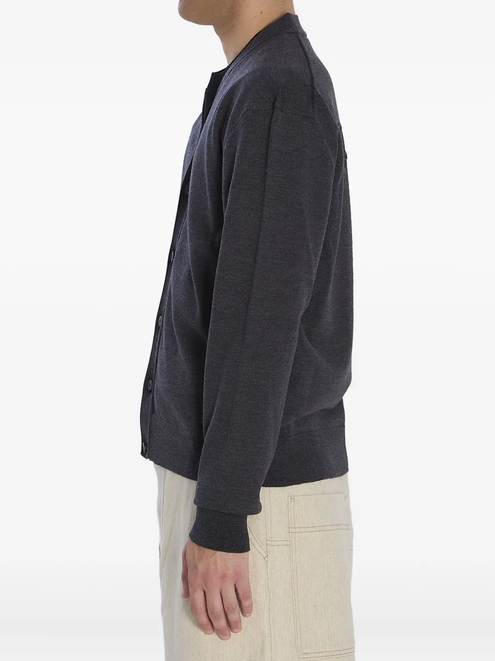 Кардиган в рубчик с вышитым логотипом Jacquemus, серый — фото 3