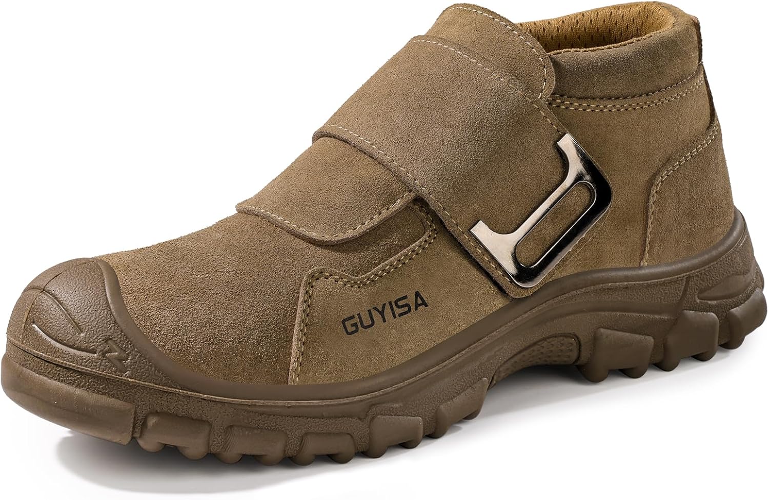 

Стальные ботинки GLANOUDUN с закрытым носком для мужчин, ботинки без шнурков, удобные защитные ботинки, неразрушимая конструкция, средние ботинки с закрытым носком, коричневый