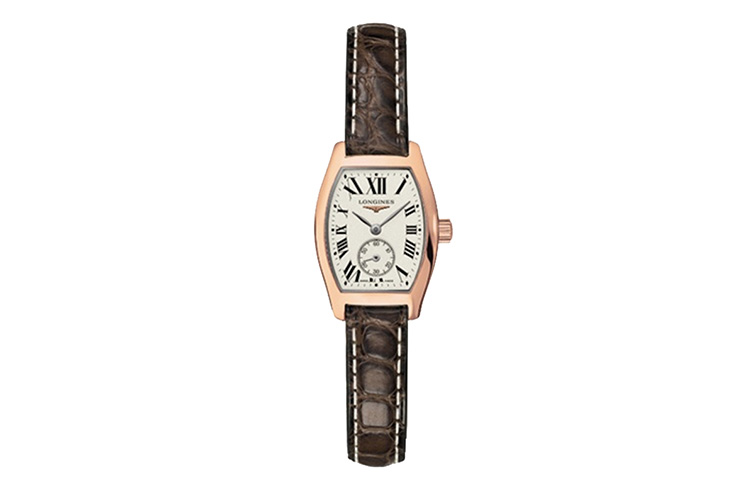 

LONGINES Женские часы с кварцевым механизмом, 26,5 мм, белый циферблат, корпус из 18-каратного розового золота, ремешок из крокодиловой кожи