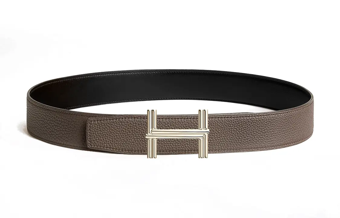 HERMES Кожаный мужской ремень черный серый олово, Black/Tin Gray — фото 4