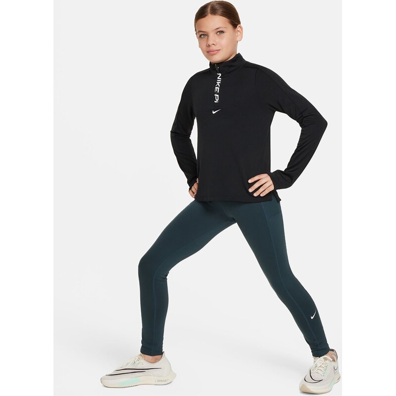 Рубашка для девочек Dri-Fit с длинным рукавом и застежкой-молнией на 1/2 дюйма Nike, черный — фото 3