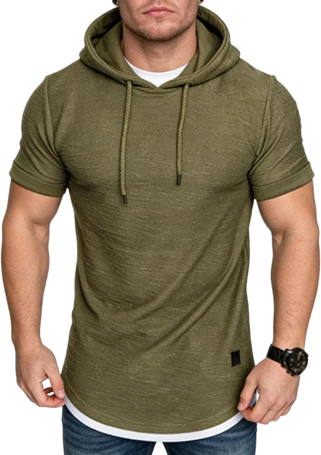 Мужская футболка с капюшоном, легкая, полиэстер, Army Green