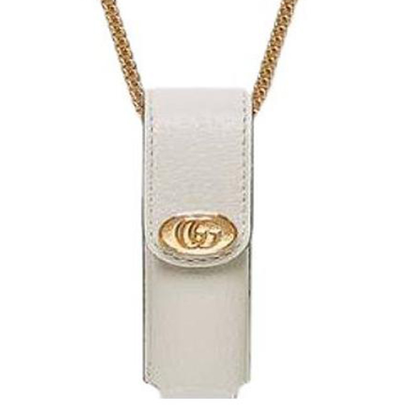 GUCCI Кожаный чехол для помады на плечо с кулоном женский белый — фото 4