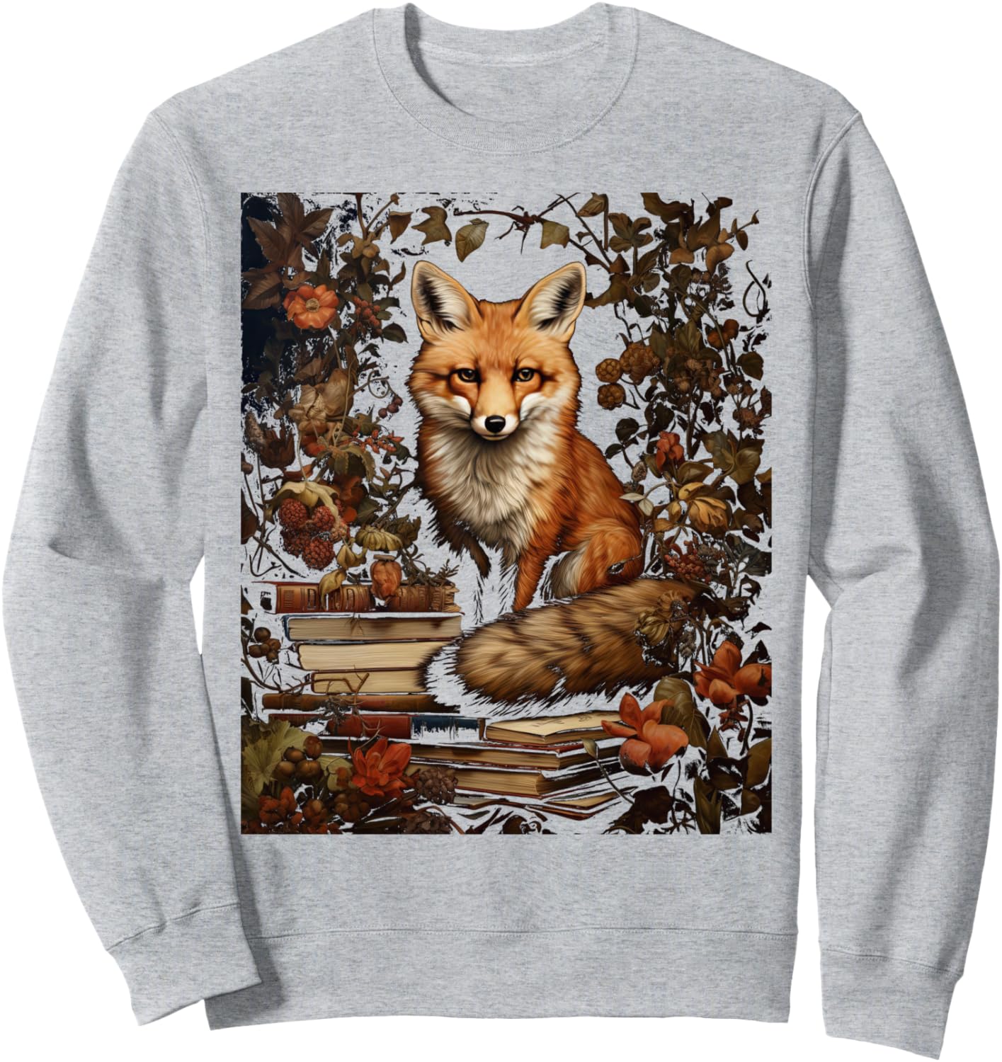 

Толстовка в стиле коттеджкор с цветочным рисунком, лисой и милым гобликом Cottagecore Goblincore And Fairycore Stuff, серый