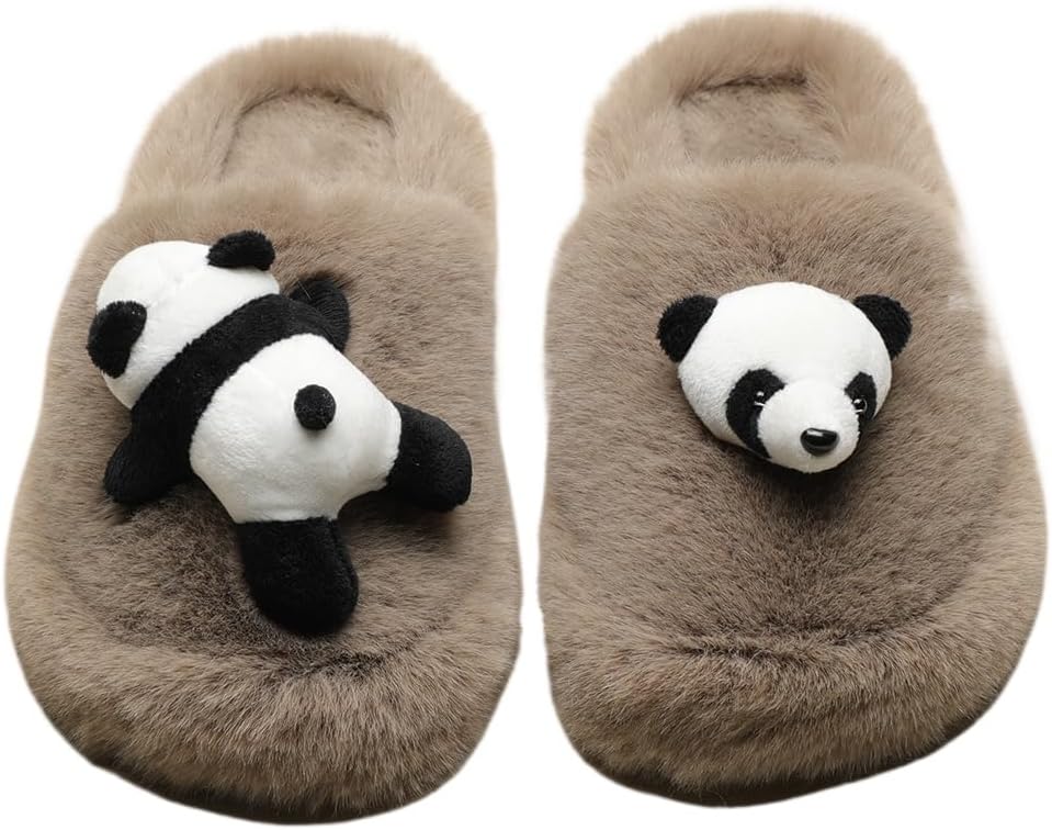 

Милые большие тапочки с пандой для женщин и мужчин, мягкие пушистые домашние тапочки, милые плюшевые теплые уютные домашние тапки Plonme, коричневый