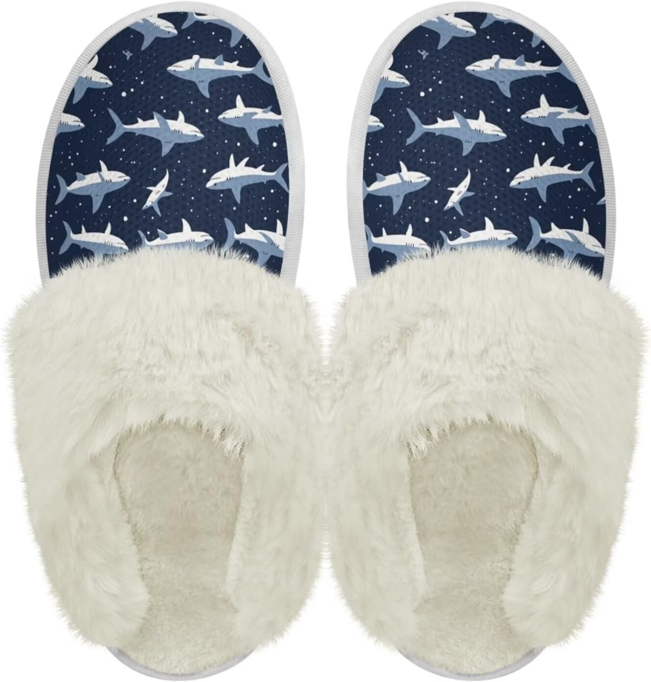 

Тапочки chaqlin Fuzzy Plush с меховой подкладкой, сабо для спальни и дома, унисекс, водонепроницаемые, с толстой подошвой, противоскользящие, удобные фланелевые зимние теплые тапочки для дома и улицы, Shark Print