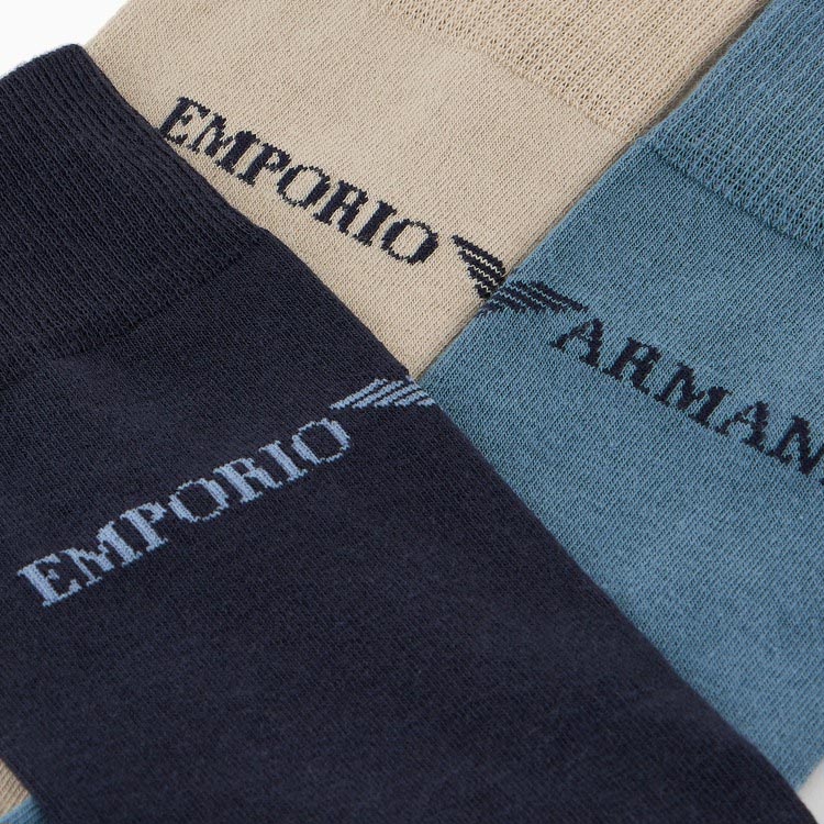 Носки SS24 Mid Calf Мужские 3 пары EMPORIO ARMANI, 3 пары (Хаки+Синий+Темно-синий) — фото 2