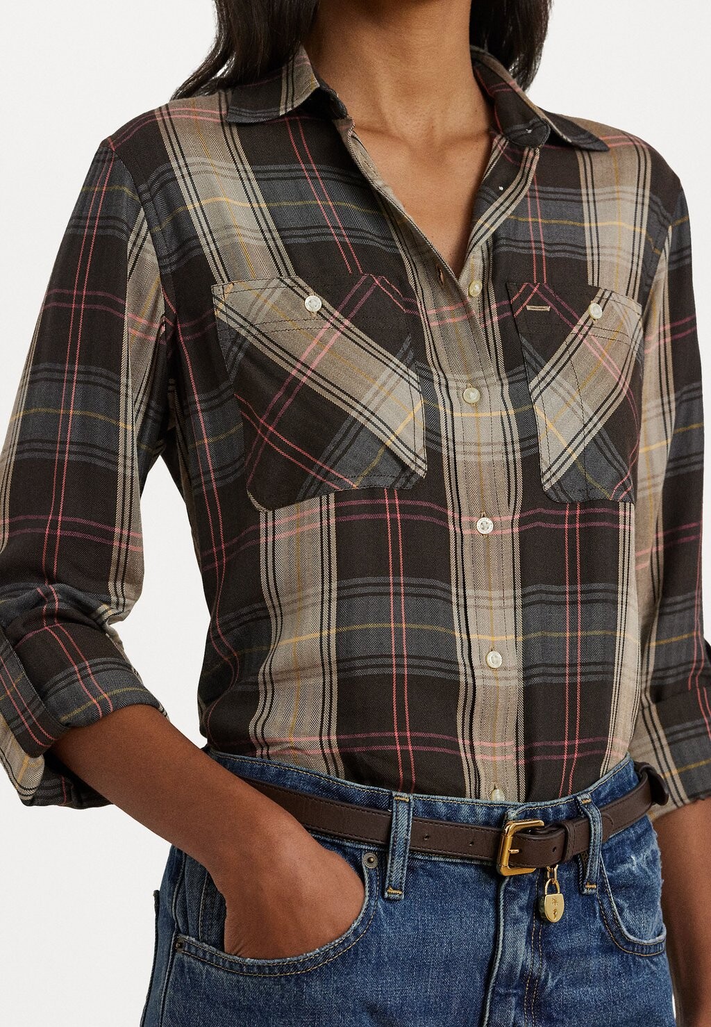 

Блузка на пуговицах PLAID ROLL TAB SLEEVE SHIRT Lauren Ralph Lauren, коричневый