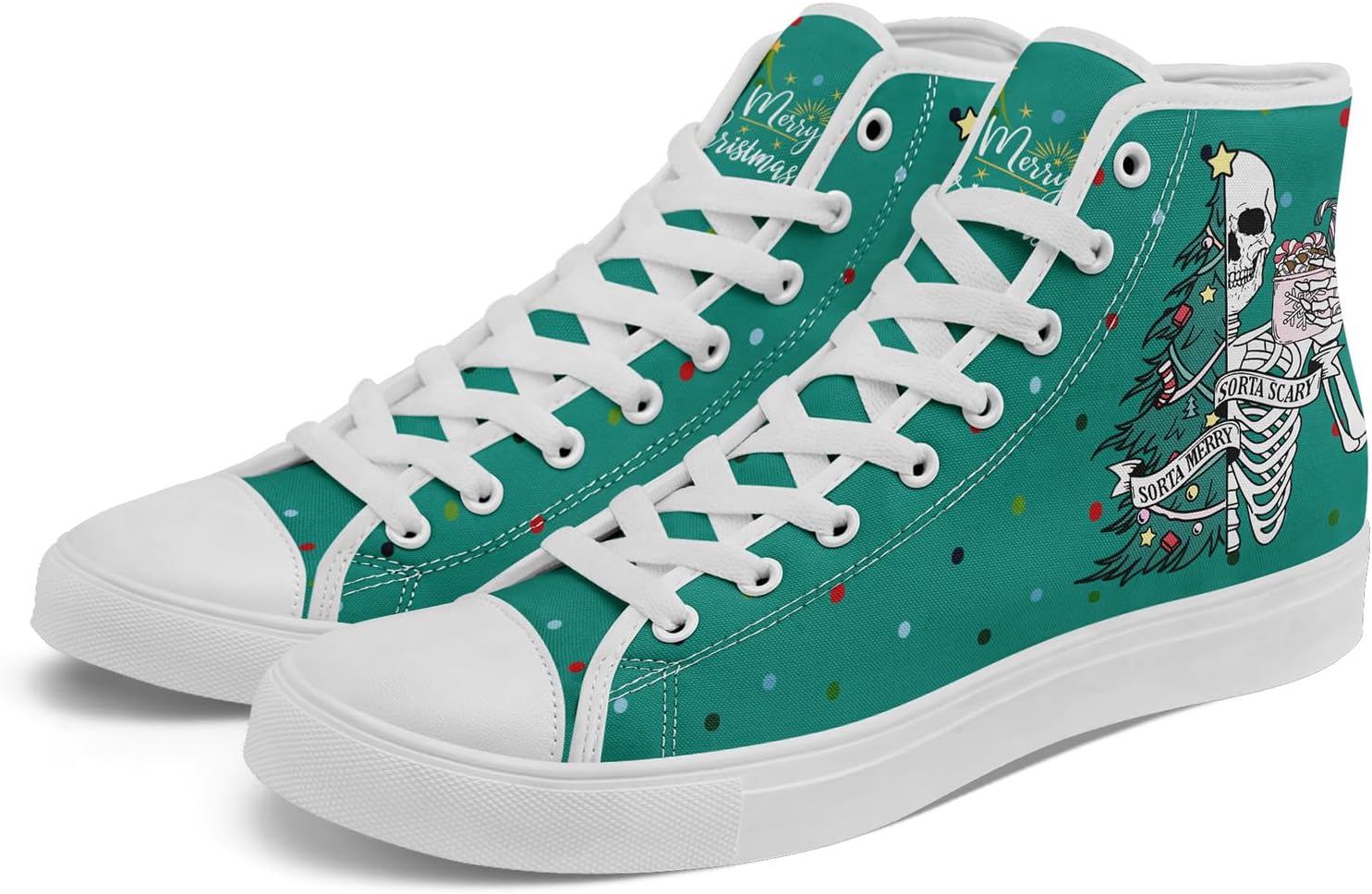 

Высокие кеды на холщовой подошве AWSOLE для мужчин и женщин, с принтом Санты, забавные рождественские повседневные кроссовки для ходьбы, белый/красный/зеленый