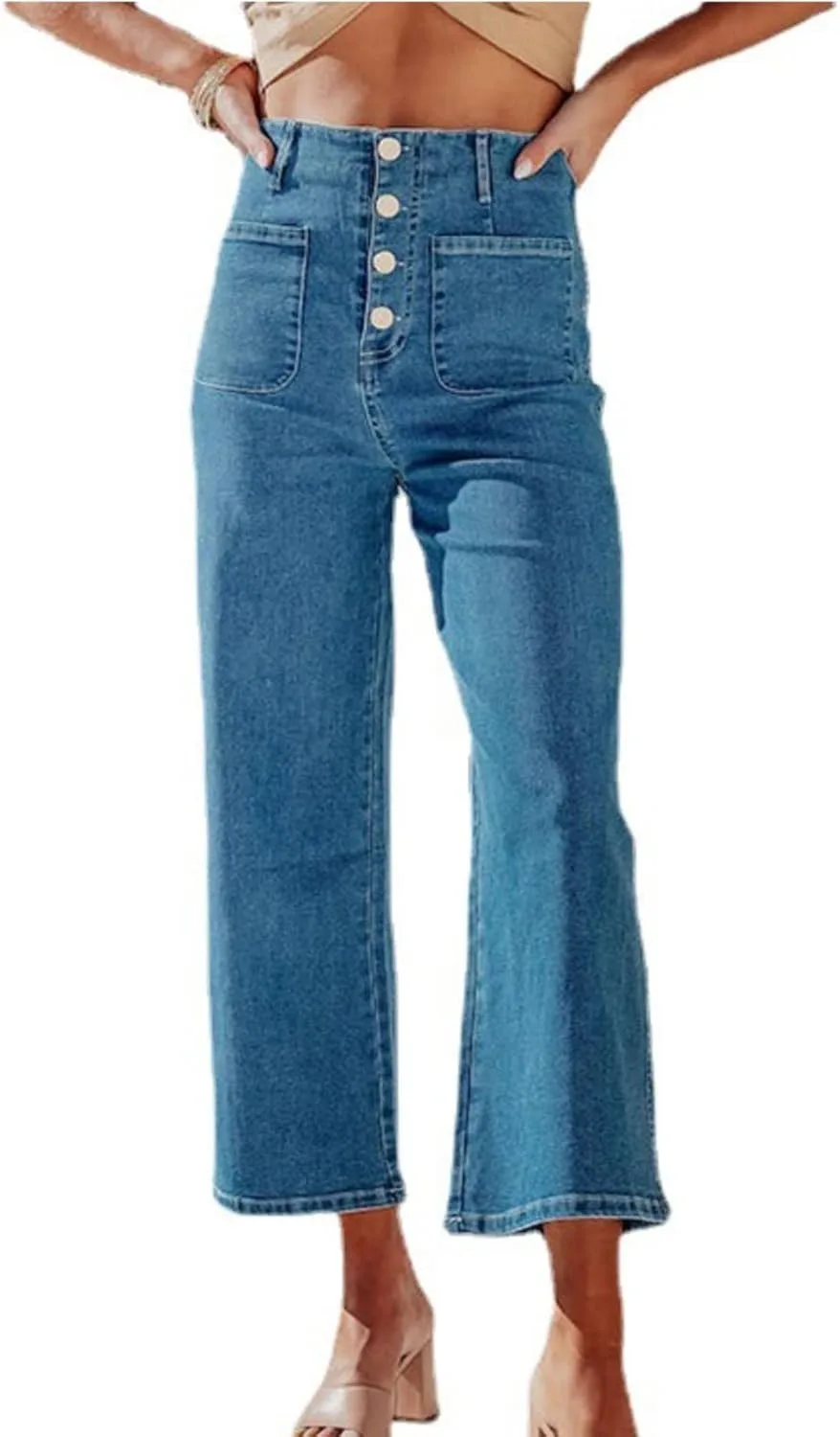 

Женские джинсы с высокой талией классические ретро широкие Smoneyful