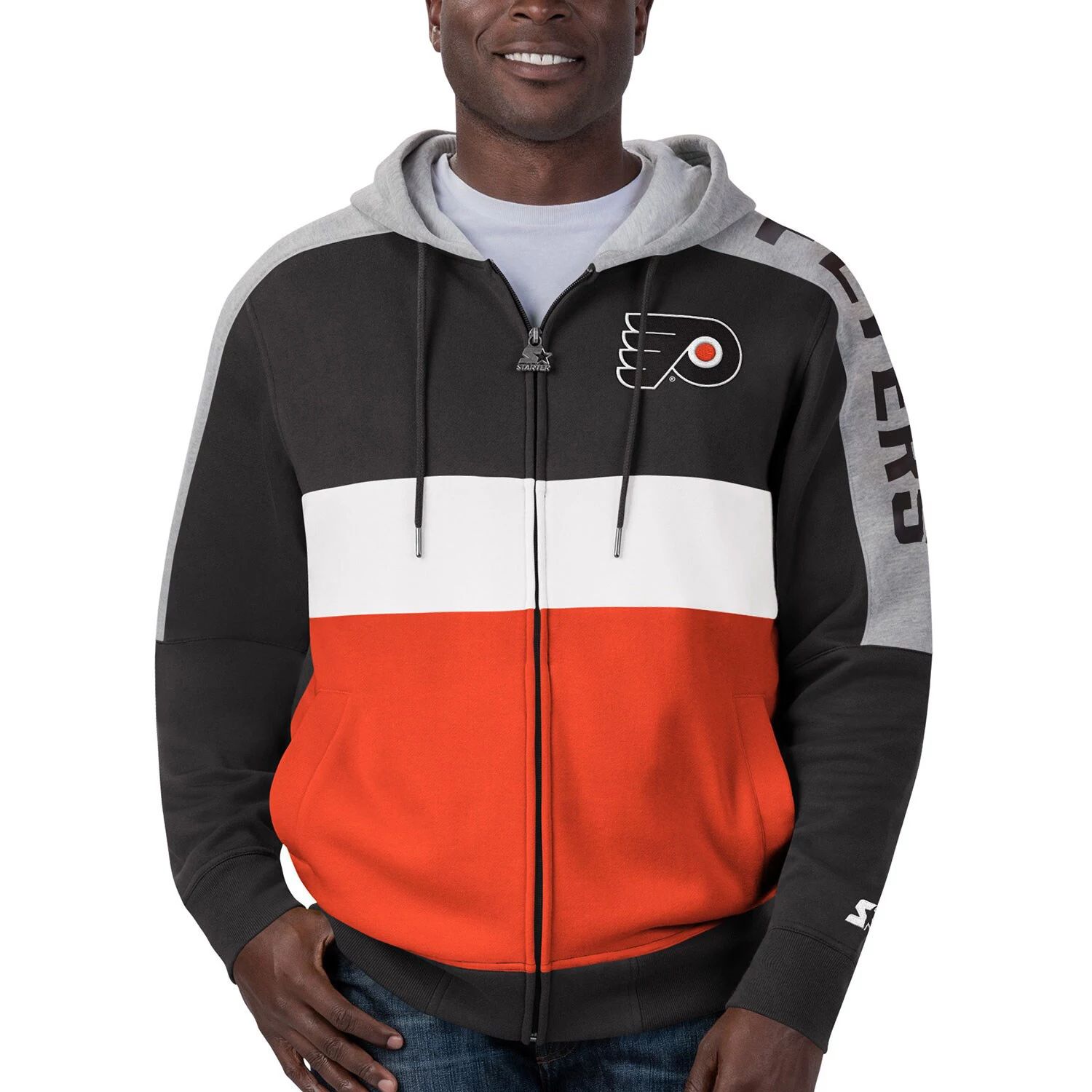 

Мужская базовая толстовка с молнией во всю длину, черно-оранжевая Philadelphia Flyers Playoffs Color Block Starter, Черный, Мужская базовая толстовка с молнией во всю длину, черно-оранжевая Philadelphia Flyers Playoffs Color Block Starter