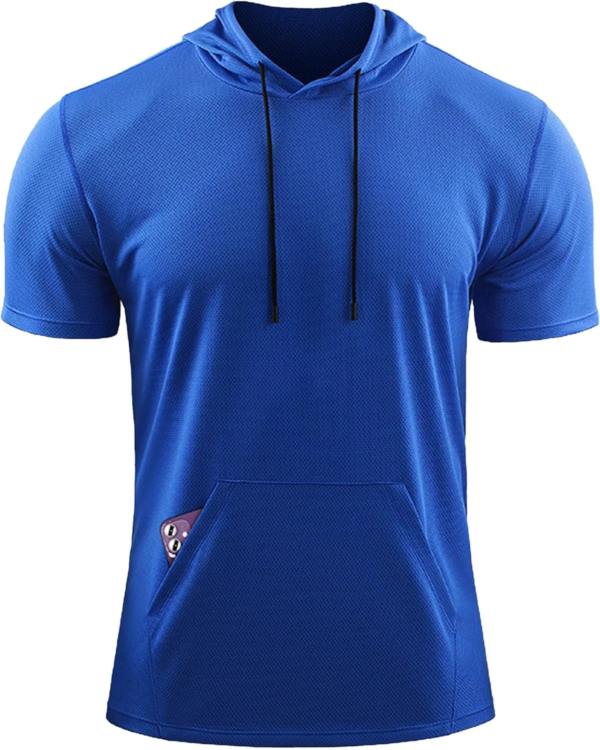 

Мужская короткая футболка с капюшоном и карманом