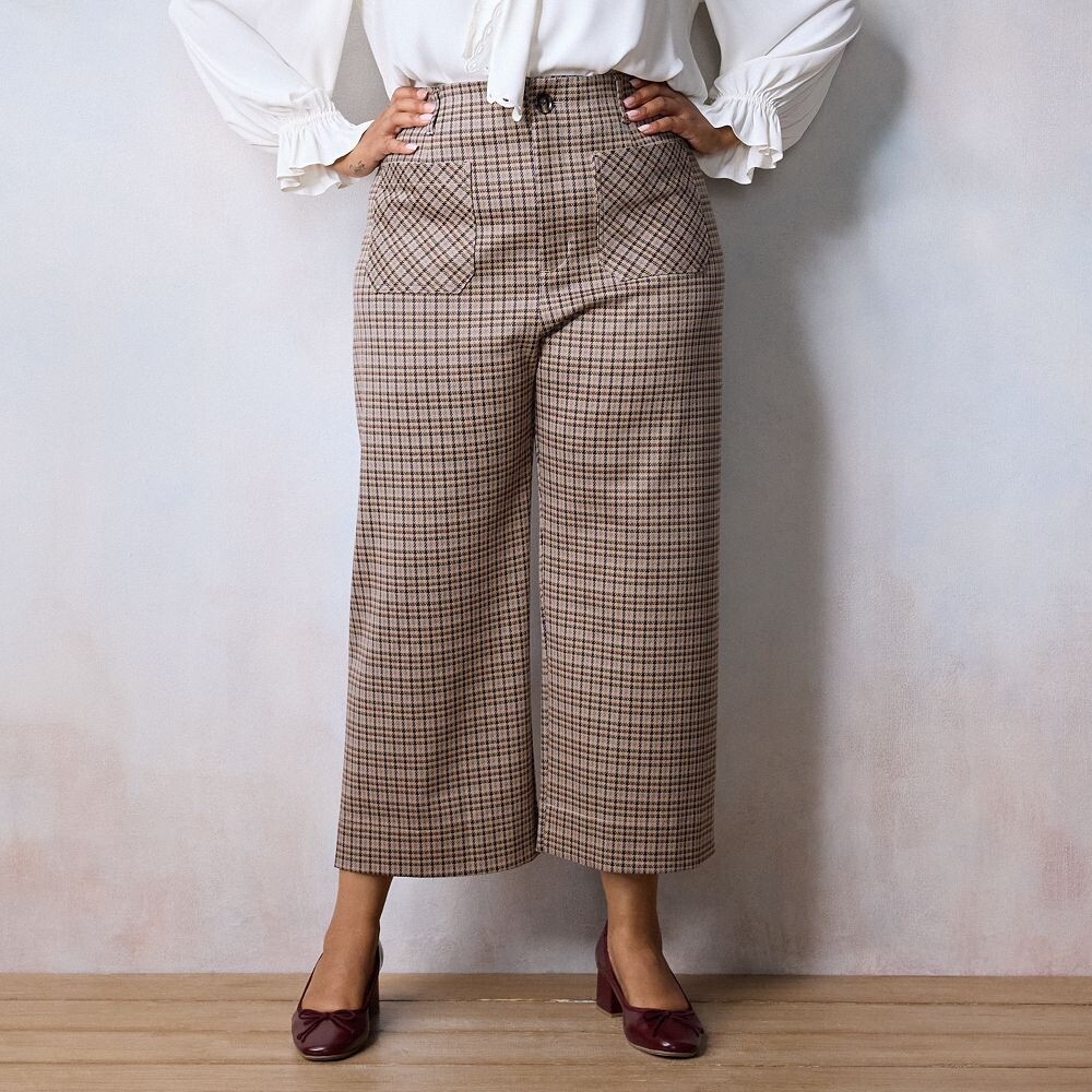 

Плюс размер LC Lauren Conrad Широкие укороченные брюки с очень высокой посадкой, цвет Navy Houndstooth