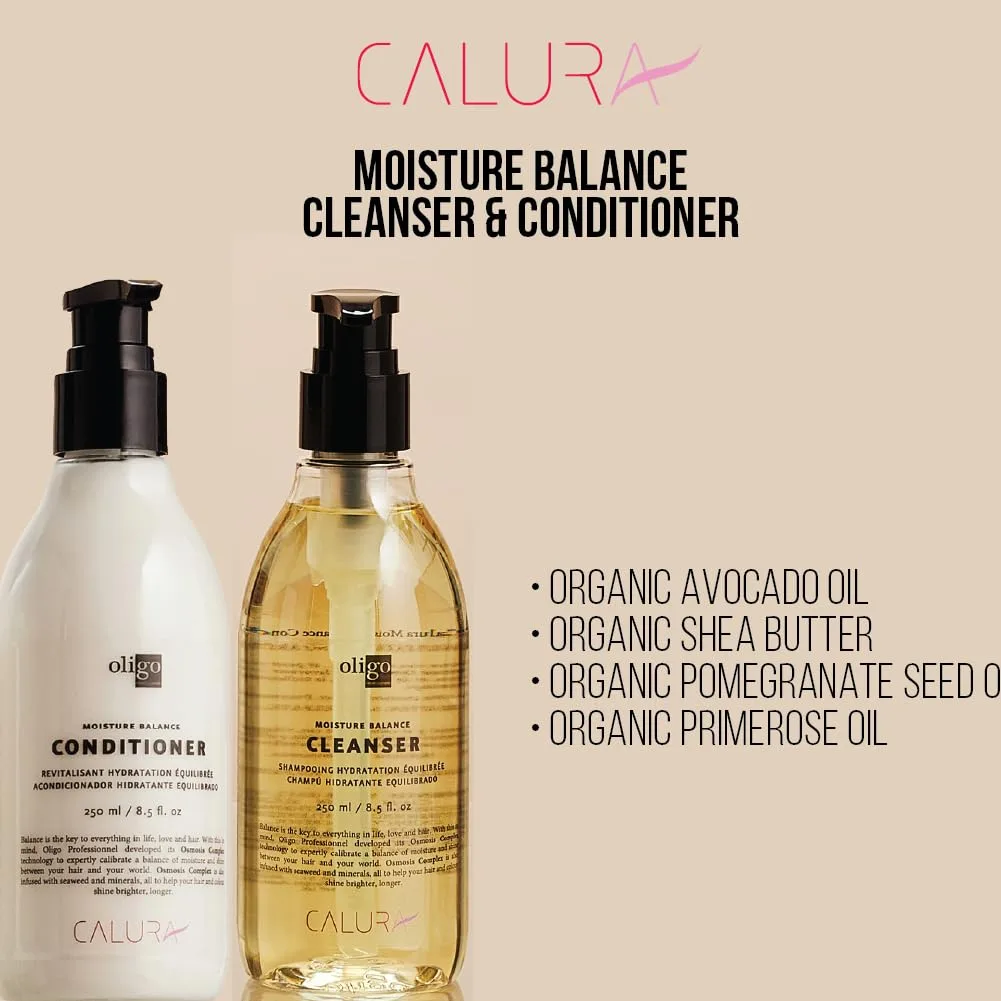 Oligo Professionnel - Calura Moisture Balance Cleanser & Conditioner - без сульфатов, веганский, без парабенов, безопасный для окрашенных волос, увлажняющая формула для сухих волос, набор 2 шт по 250 мл — фото 4