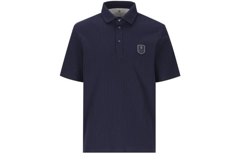 

Logo-appliqué Ribbed Polo Shirt Brunello Cucinelli, синий